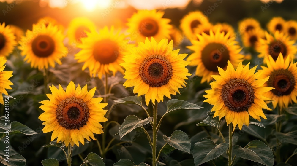 Fototapeta premium Sunflowers Field at Sunset
