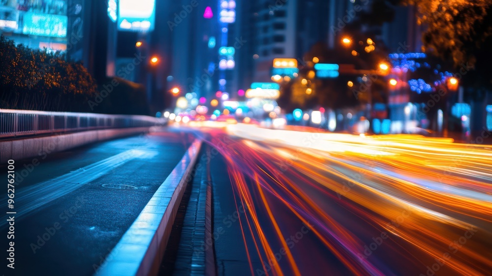 Nighttime Cityscape with Blurry Lights
