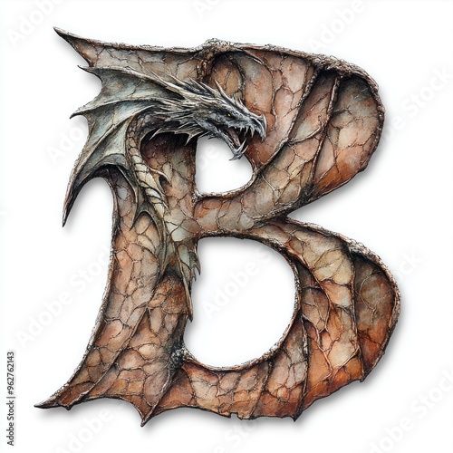 Artistic dragon-shaped letter B crafted with textured details and a fierce dragon design