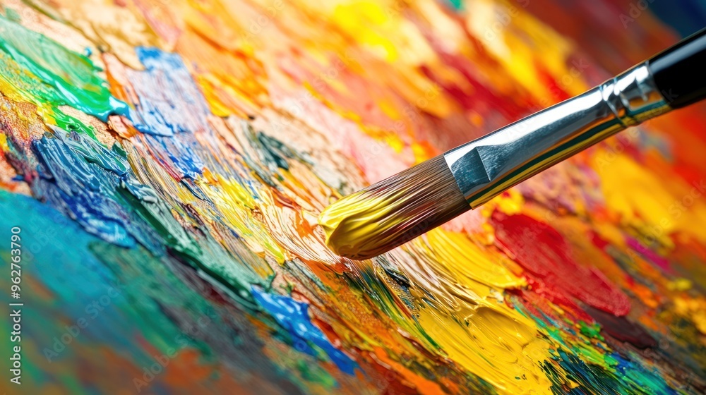 Obraz premium A Paintbrush on a Palette with Vibrant Colors