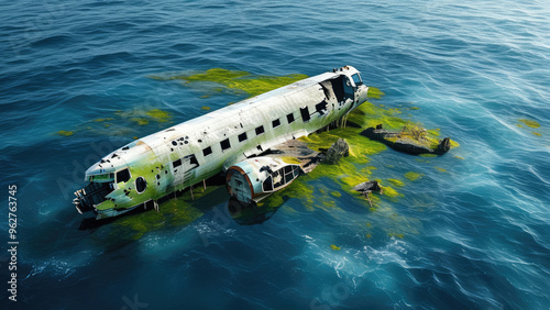 Wallpaper Mural Aerial View of a Plane Wreck in the Ocean: Dramatic Perspective from Above Torontodigital.ca