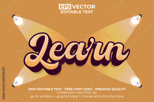 Learn Text Effect Orange Shiny Style. Editable Text Effect.