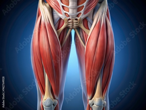 A Cross-Sectional View Of The Thigh Showcasing The Quadriceps Femoris, Hamstrings, Adductor Muscles, And Knee Joint.