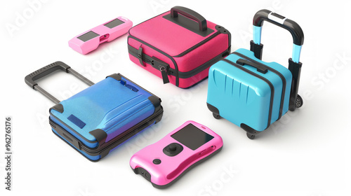 Handheld Scanners: Devices for scanning luggage tags for tracking and sorting isolated on white background photo