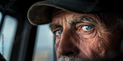 Close up of a man's eye and wrinkled face.