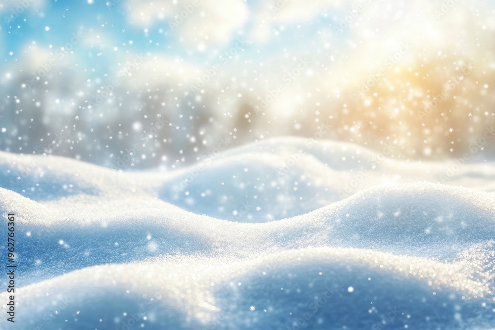 custom made wallpaper toronto digitalWinter snow background with snowdrifts, with beautiful light and snow flakes on the blue sky in the evening, banner format, copy space with generative ai
