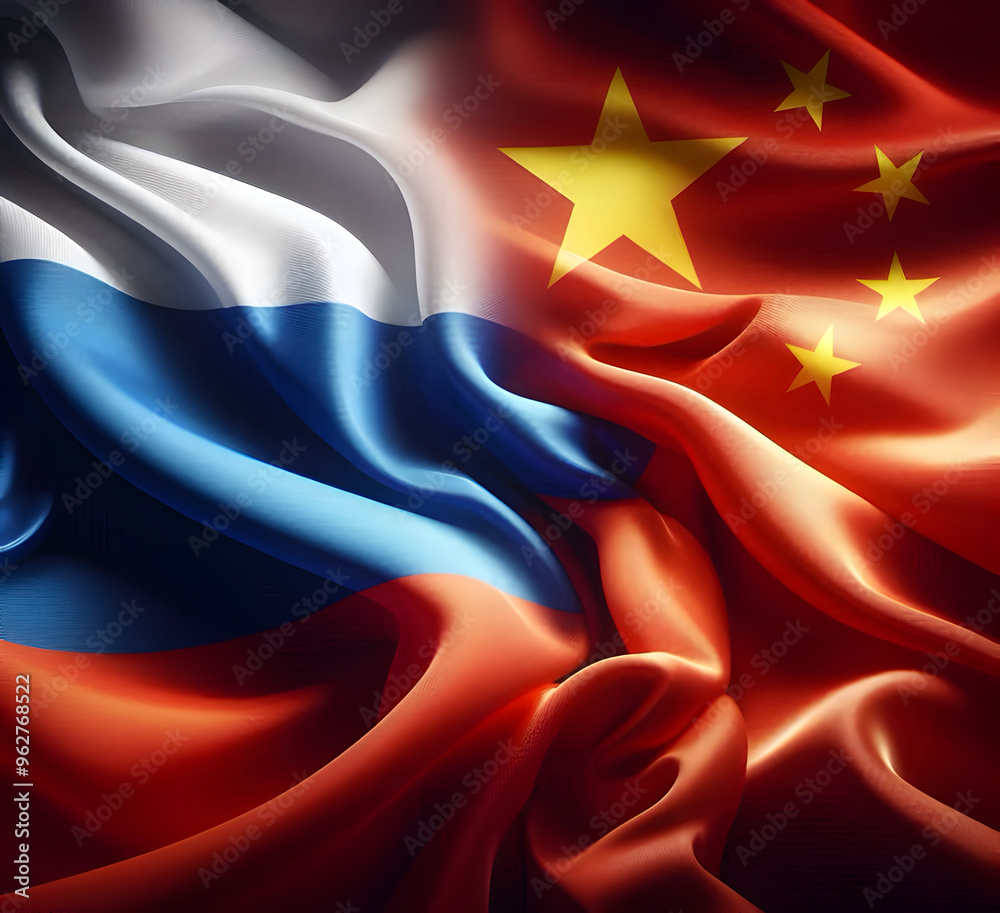 China flag and Russia flag together. China flag and Russia flag together.