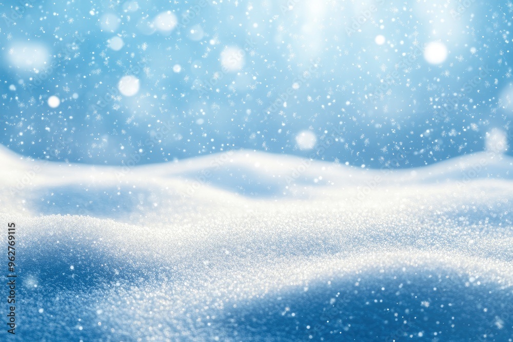 Winter snow background with snowdrifts, with beautiful light and snow flakes on the blue sky in the evening, banner format, copy space with generative ai Winter snow background with snowdrifts, with beautiful light and snow flakes on the blue sky in the evening, banner format, copy space with generative ai