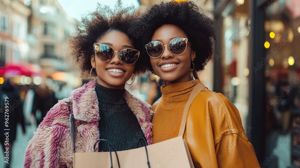Two young women friends shopping and carrying bags. Two young women friends shopping and carrying bags.