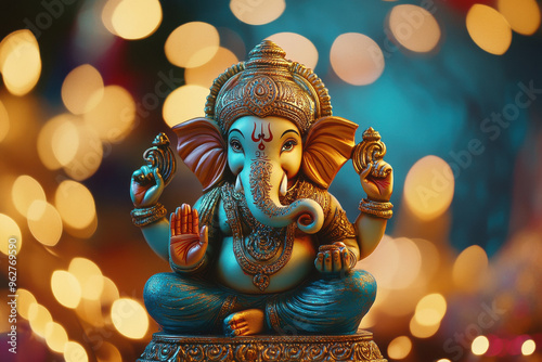 beautiful statue of lord ganesha on lighting background