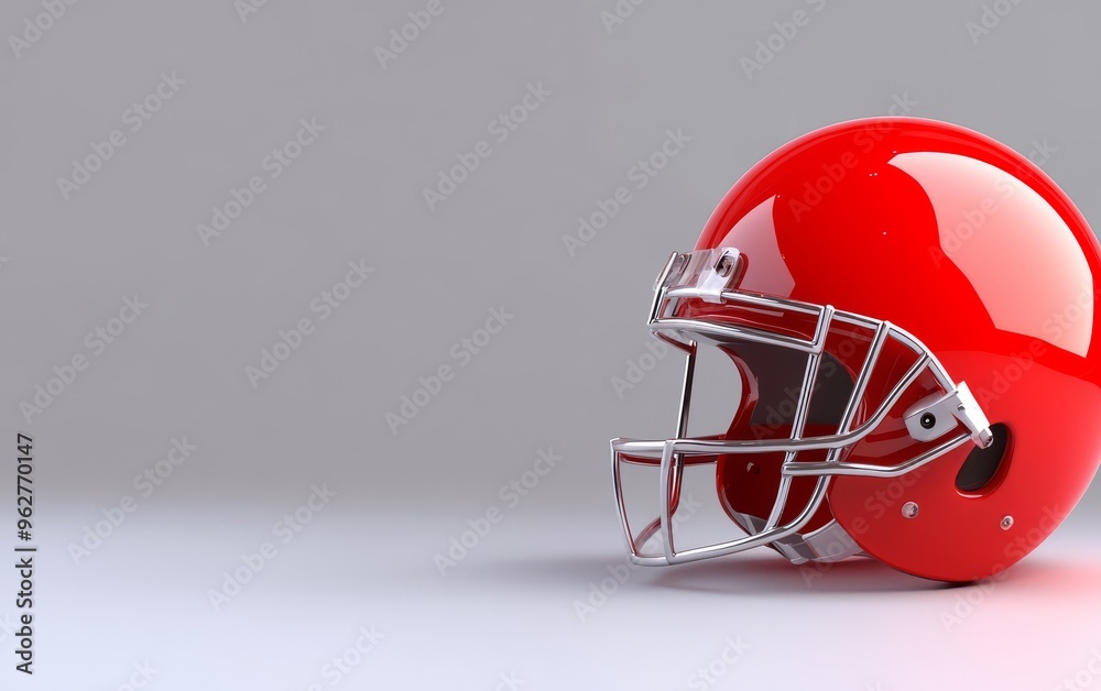 Fototapeta premium 3D render of American football ball and helmet on grey background