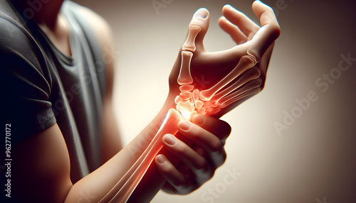 Inflammation of wrist joint. Concept of joint pain, arthritis, rheumatism or osteoarthritis.