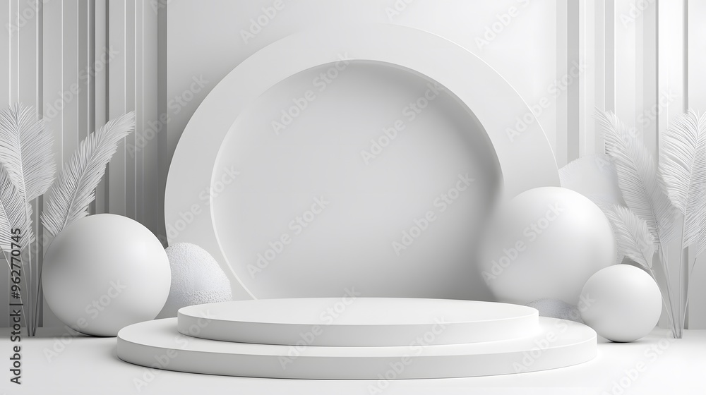 Fototapeta premium Elegant white podium with soft shadows placed in the center of a smooth gradient background ideal for minimalist product promotion.