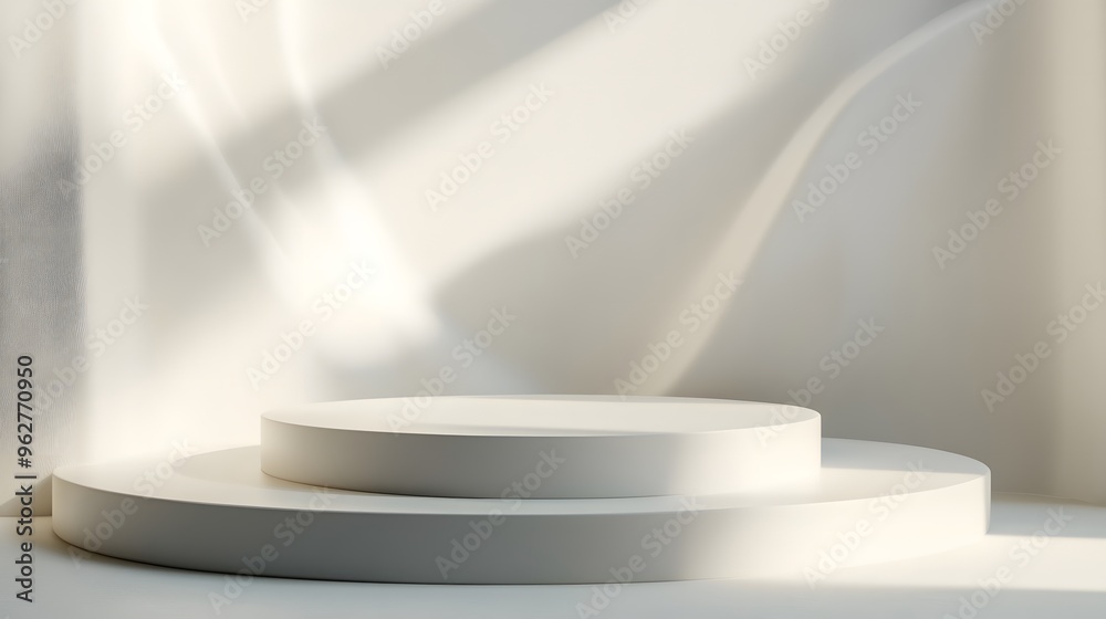 The white podium, placed centrally against a light abstract background, is highlighted by soft shadows, creating an elegant and minimalist product mockup. The white podium, placed centrally against a light abstract background, is highlighted by soft shadows, creating an elegant and minimalist product mockup.