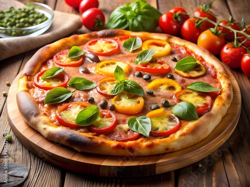 pizza with tomatoes and mushrooms