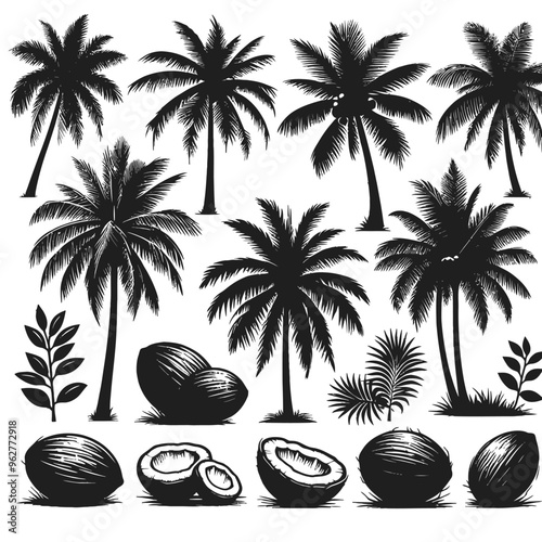 Coconut (Cocos nucifera) Silhouettes