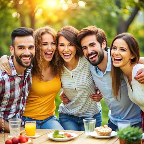 group of friends having fun in the park