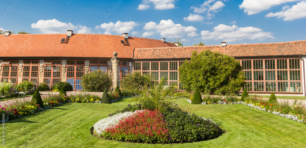 Panorama of the greenhouse in the garden of castle Belvedere in Weimar, Germany