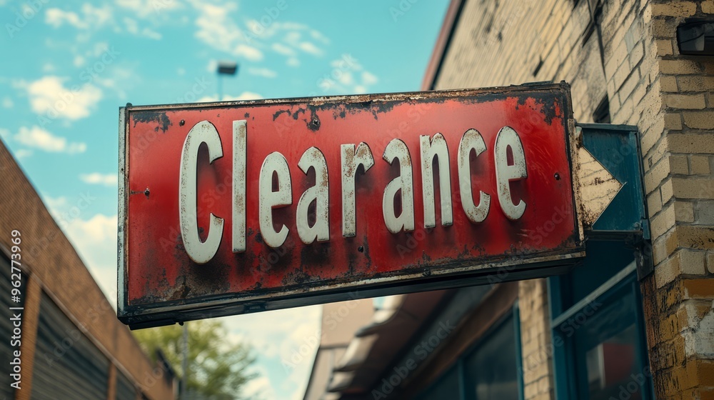Rusty Clearance Sign on Brick Wall Rusty Clearance Sign on Brick Wall