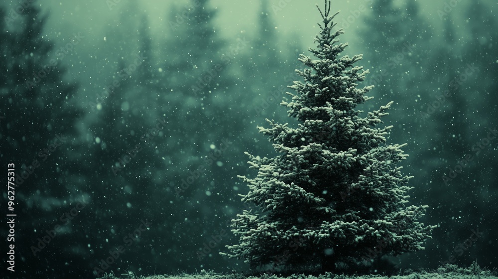 mobile wallpaper tinsel foil Christmas tree decorations on a dark green background with falling snowflakes, silver confetti, bright holographic shine mobile wallpaper tinsel foil Christmas tree decorations on a dark green background with falling snowflakes, silver confetti, bright holographic shine