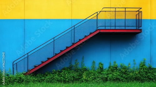 Red Stairs Against a Colorful Wall