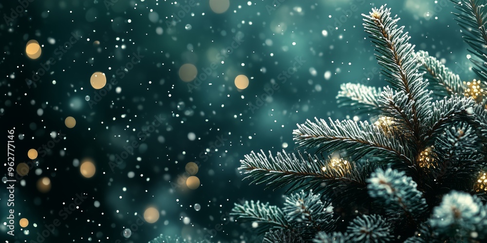 mobile wallpaper tinsel foil Christmas tree decorations on a dark green background with falling snowflakes, silver confetti, bright holographic shine mobile wallpaper tinsel foil Christmas tree decorations on a dark green background with falling snowflakes, silver confetti, bright holographic shine