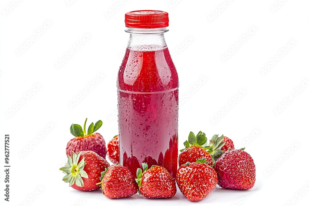 Fresh Strawberry Juice Bottle With Strawberries isolated on a white background Fresh Strawberry Juice Bottle With Strawberries isolated on a white background