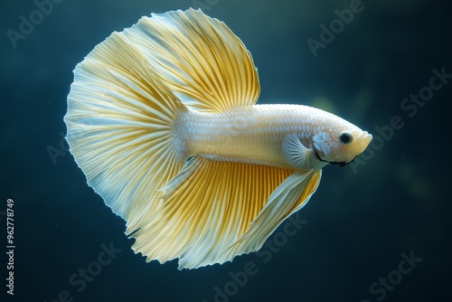 the beside view Halfmoon Betta Fish, Isolated on dark Background photo