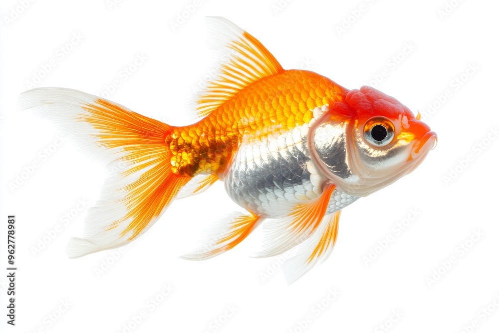 the beside view Oranda Goldfish, Isolated on White Background the beside view Oranda Goldfish, Isolated on White Background