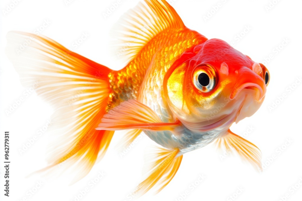 Mystic portrait of Fancy Goldfish in studio, isolated on white background