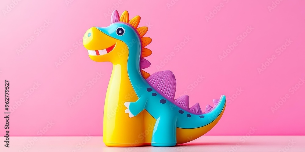 Obraz premium Colorful dinosaur toy on pink background.