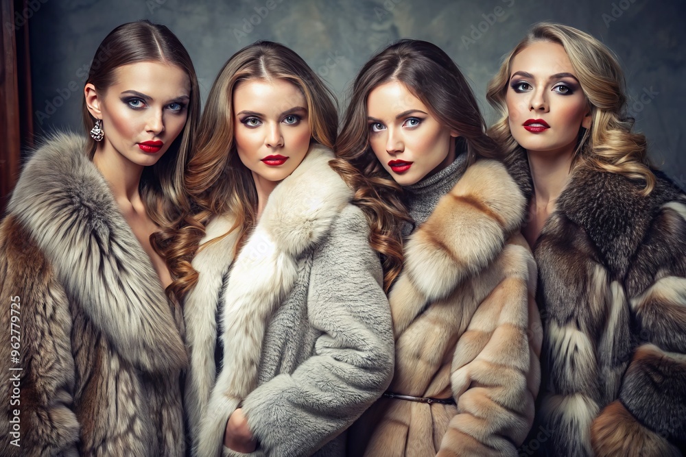Elegant Women Clad In Luxurious Fur Coats, Epitomizing Winter Fashion And Sophistication Elegant Women Clad In Luxurious Fur Coats, Epitomizing Winter Fashion And Sophistication