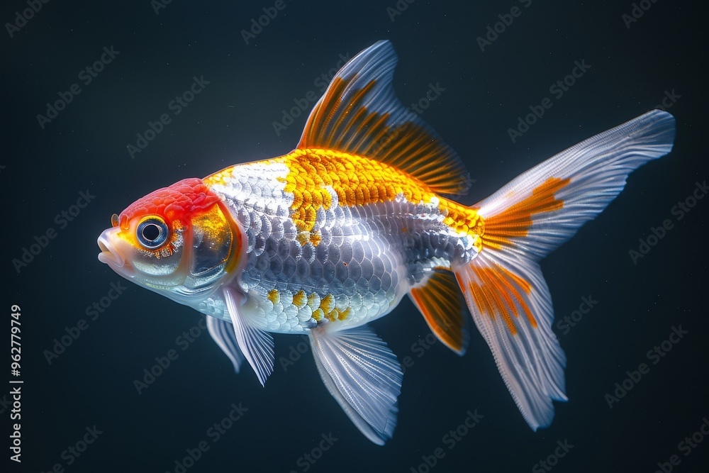 the beside view Comet Goldfish, Isolated on dark Background the beside view Comet Goldfish, Isolated on dark Background