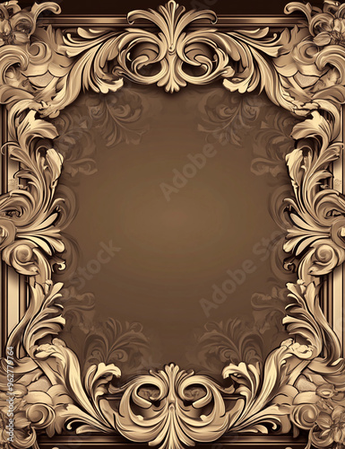 3D vintage frame with an acanthus border, vector illustration, on a brown background. photo