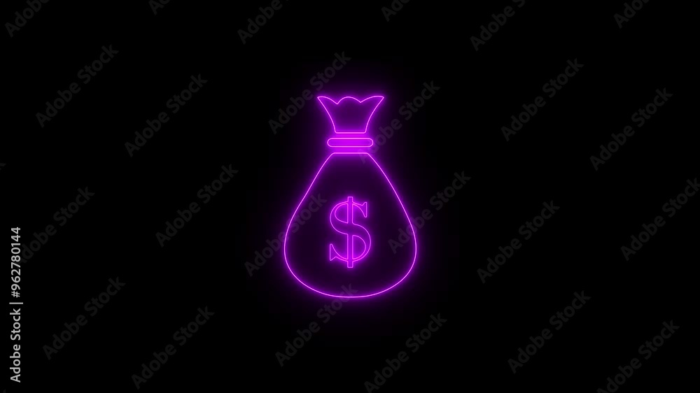 Glowing neon line money bag icon isolated on black background. Neon money bag with dollar sign. money bag and dollar icon. Glowing neon line money bag icon isolated on black background. Neon money bag with dollar sign. money bag and dollar icon.