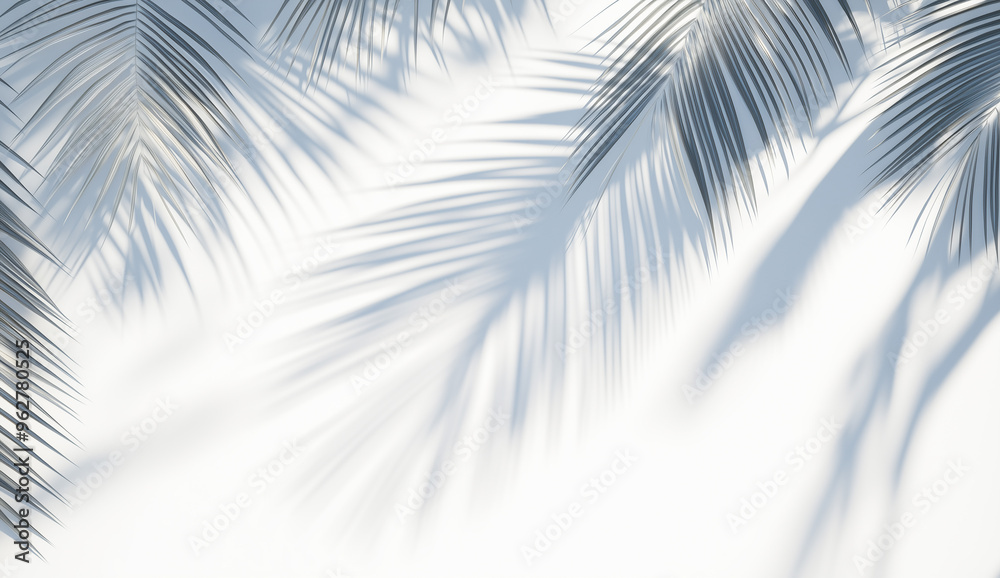 Fototapeta premium Palm leaf shadows on white background, minimalistic nature scene