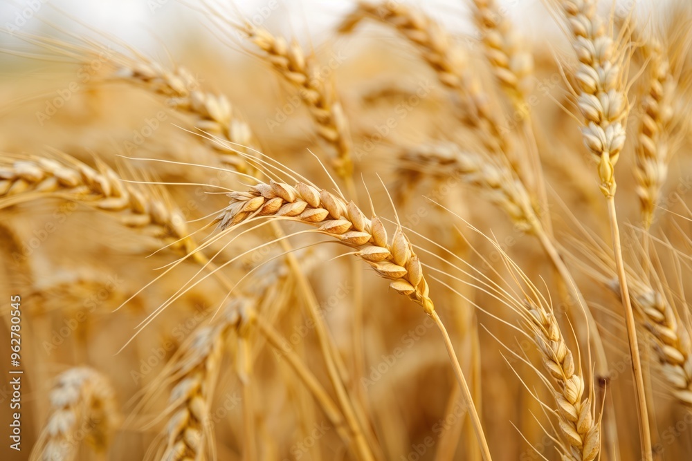 Yellow wheat field ripens in the warm sunlight of a rural landscape. Golden ears of grain stretch towards the sun, surrounded by rich green leaves and stems. Yellow wheat field ripens in the warm sunlight of a rural landscape. Golden ears of grain stretch towards the sun, surrounded by rich green leaves and stems.