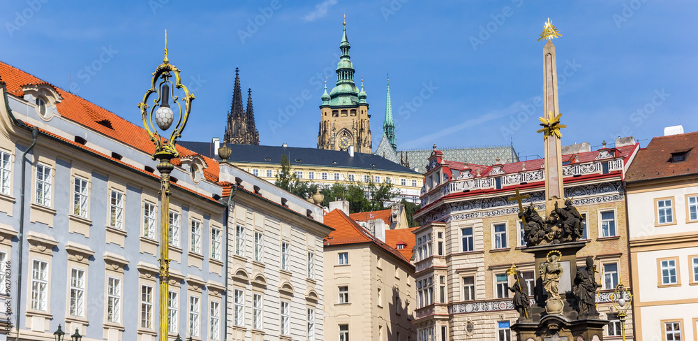 Holy Trinity column on the market square in Mala Strana, Prague, Czechia