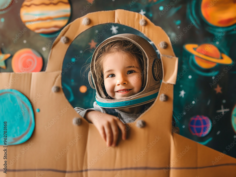 spaces classes for children child dressed as an astronaut, playing in a homemade cardboard spaceship with a colorful outer space backdrop, evoking imagination, creativity, and exploration, perfect for spaces classes for children child dressed as an astronaut, playing in a homemade cardboard spaceship with a colorful outer space backdrop, evoking imagination, creativity, and exploration, perfect for