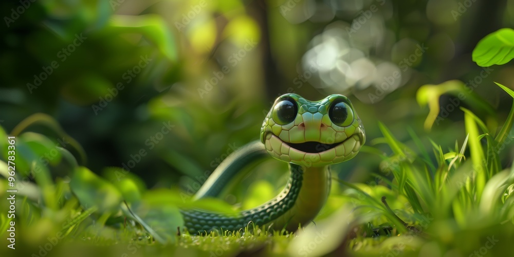 Obraz premium Funny cartoon style snake. Ai generative art