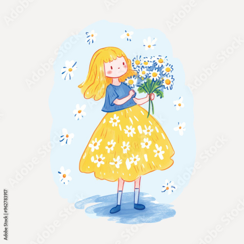 Cute girl holding daisies