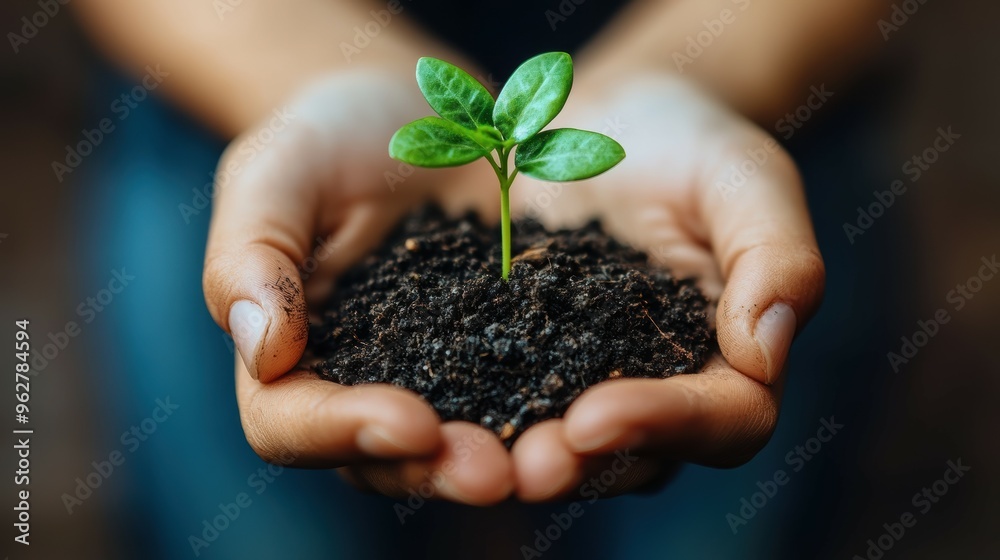 Hands holding a small green sprout, representing the potential for growth and innovation in sustainable energy. Hands holding a small green sprout, representing the potential for growth and innovation in sustainable energy.