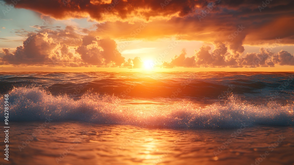 Ocean Sunset with Waves - Realistic Image Ocean Sunset with Waves - Realistic Image