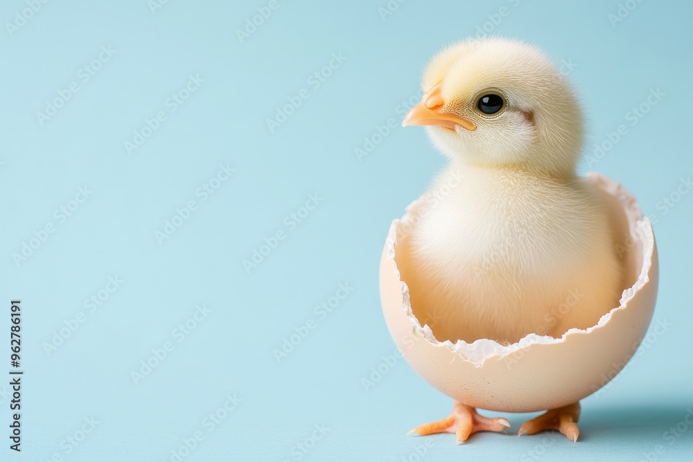 Newly Hatched Chick Emerging from Shell Symbolizing Life's Beginning Newly Hatched Chick Emerging from Shell Symbolizing Life's Beginning
