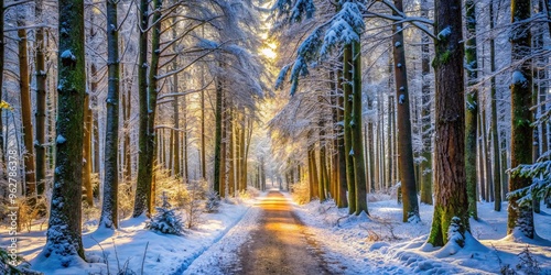 A path in the winter forest. Winter landscape