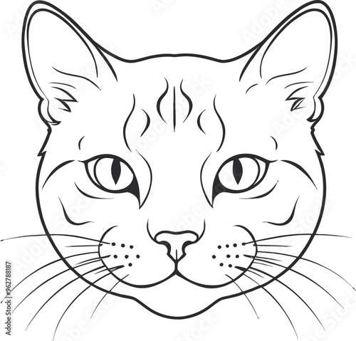 aggressive, cute cat face, yellow and black eyes vector illustration, silhouette 