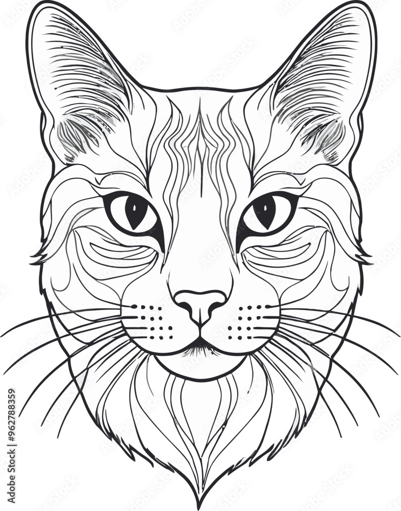 Obraz premium aggressive, cute cat face, yellow and black eyes vector illustration, silhouette