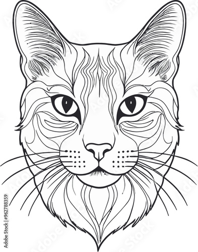 aggressive, cute cat face, yellow and black eyes vector illustration, silhouette 