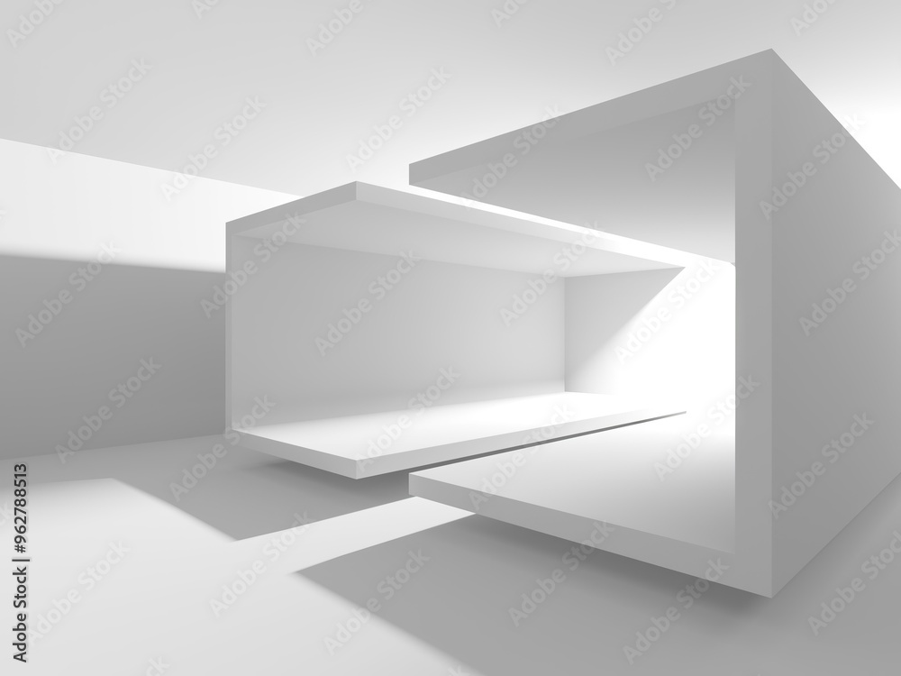 Fototapeta premium Empty white open space interior. Futuristic empty room