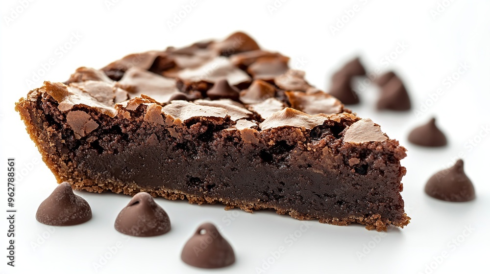 A rich chocolate fudge brownie cake, isolated on a white background A rich chocolate fudge brownie cake, isolated on a white background